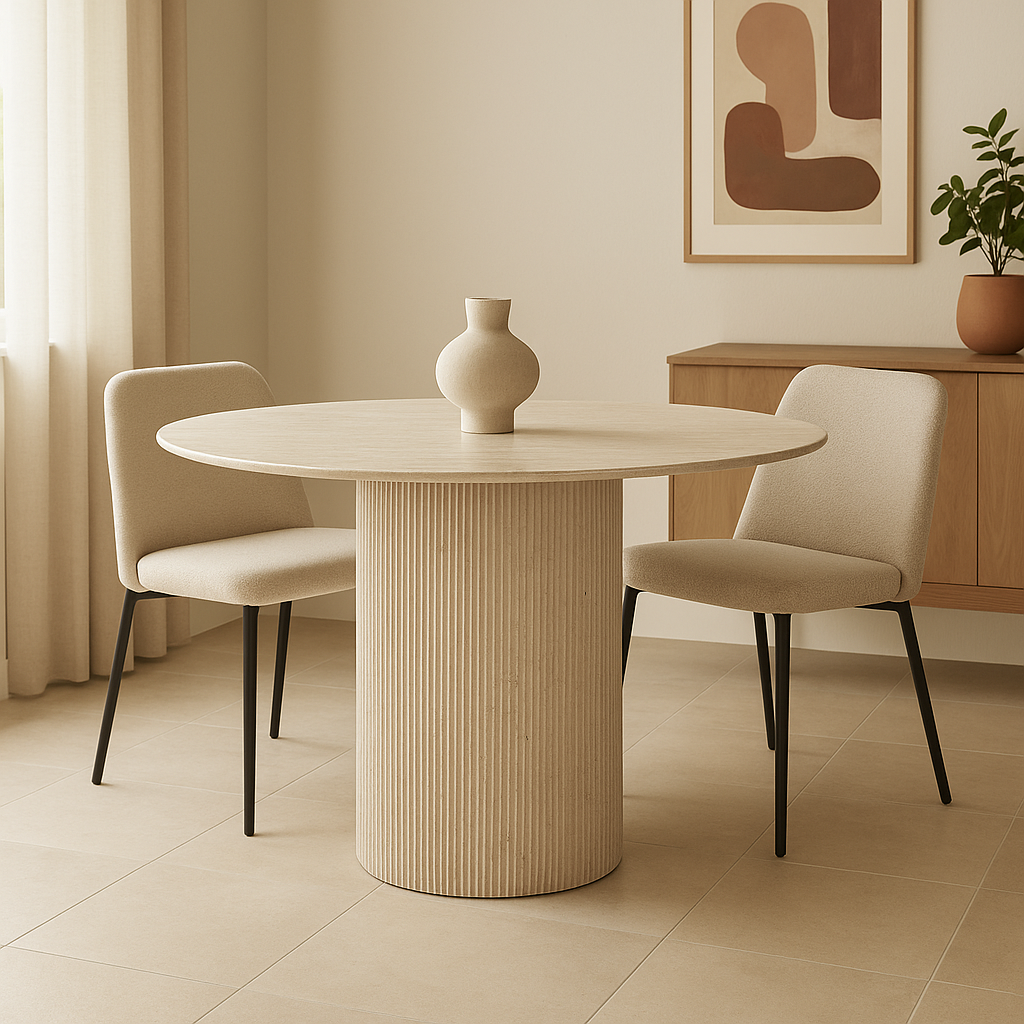 Fluto Round Travertine Dining Table