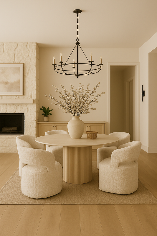 Fluto Round Travertine Dining Table